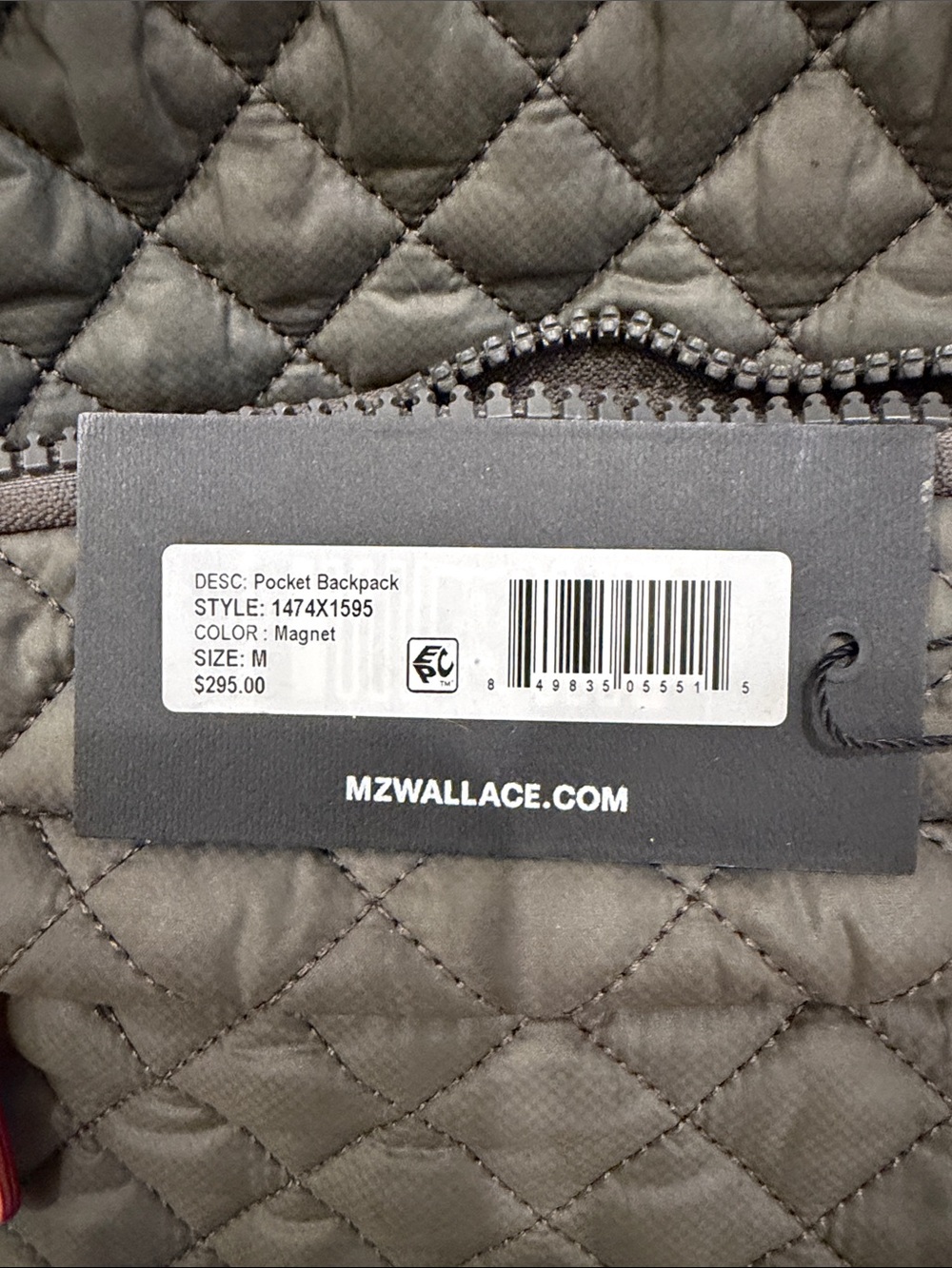 MZ Wallace Quilted Olive Backpack with Tan Accents - Picture 6 of 6